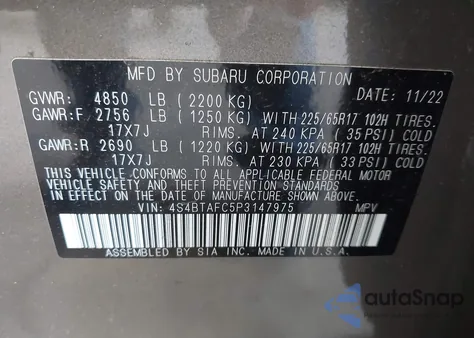 2023 Subaru Outback Premium from USA, damaged, VIN 4S4BTAFC5P3147975